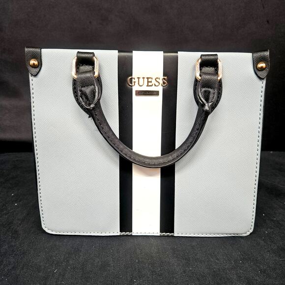 Guess Issa Mini Bag Purse Tote Blue Black and White Color Block Shoulder - Picture 1 of 12